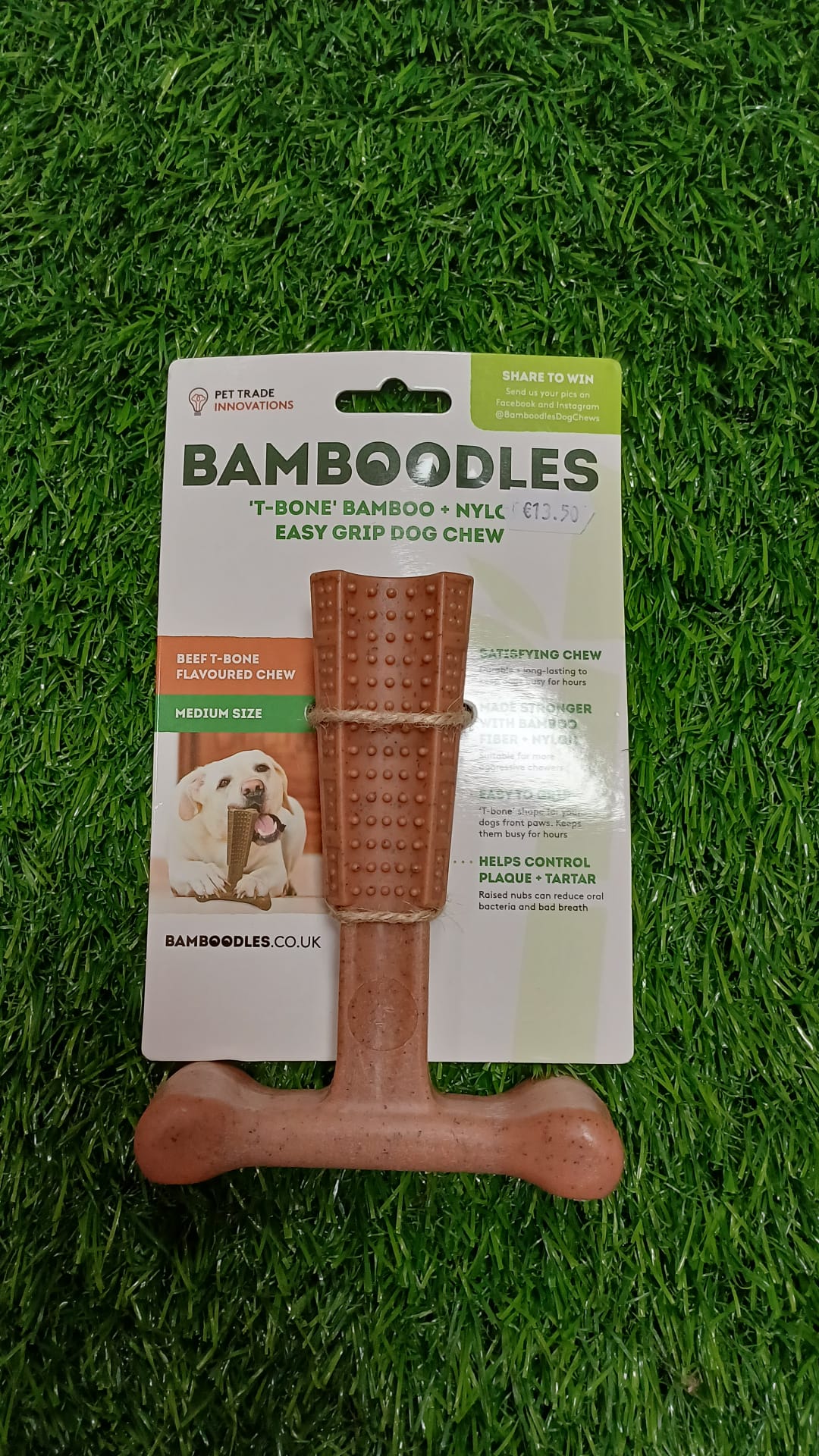 Beef T-Bone Bamboo + Nylon Easy Grip Dog Chew